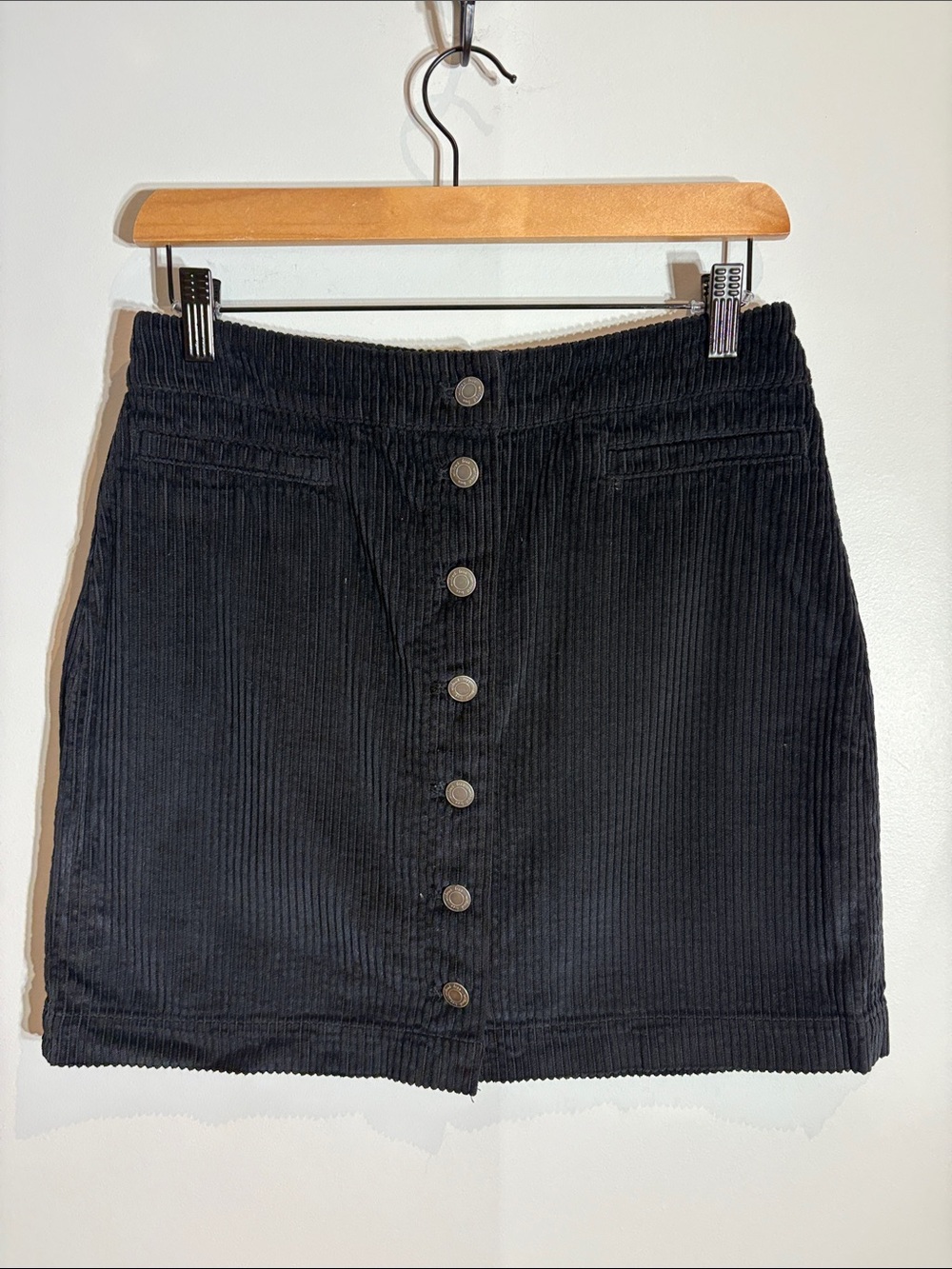 Wilfred Black Corduroy Button-Front Mini Skirt
